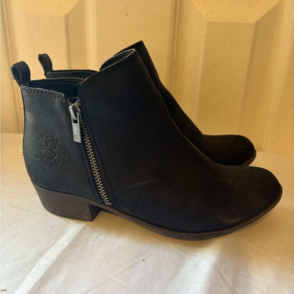 Lucky Brand Basel Black Ankle Boots Booties Leather